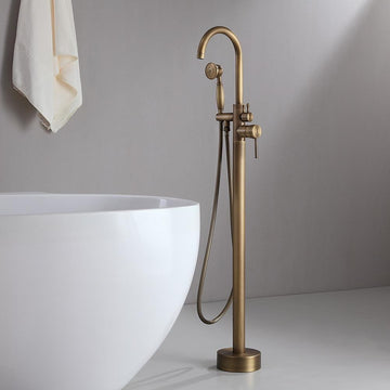 Classic Single Handle Swirling Spout Freestanding Tub Faucet with Handshower